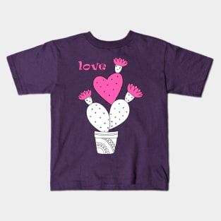 cartoon cactus with pink heart and love Kids T-Shirt